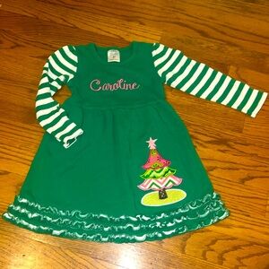 Boutique Christmas Tree Dress 3T with Caroline Embroidered